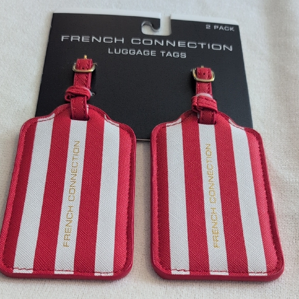 French Connection Striped Red and White Luggage Tags - Picture 2 of 6